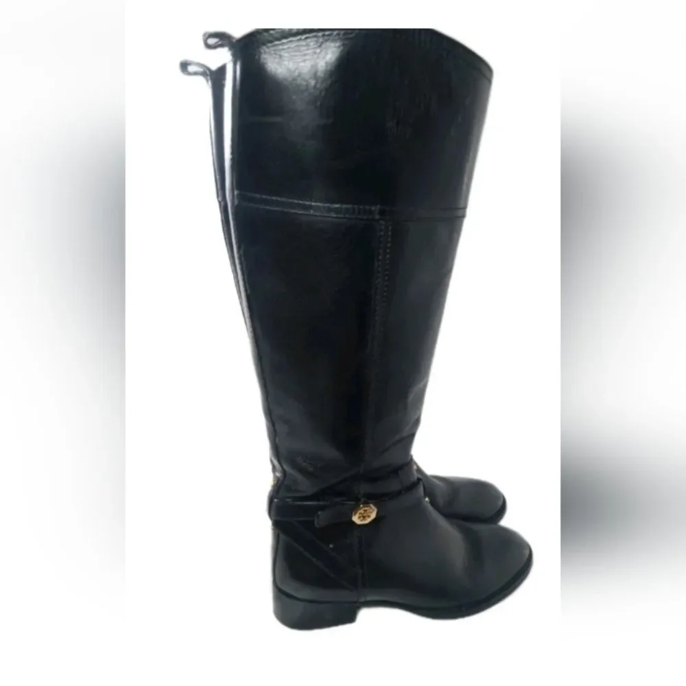 Tory Burch Brita Tall Riding Boots Women's Size 7.5 Black Leather Retail $495